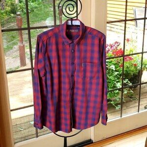 Ben Sherman‎ Logo Long Sleeve Casual Button Down Red & Blue Plaid Sz. M Shirt